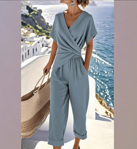 Women's Clothing 2025 Summer New  Fashionable Temperament Elegant Solid Color Irregular Short Sleeved Set New in Matching Sets